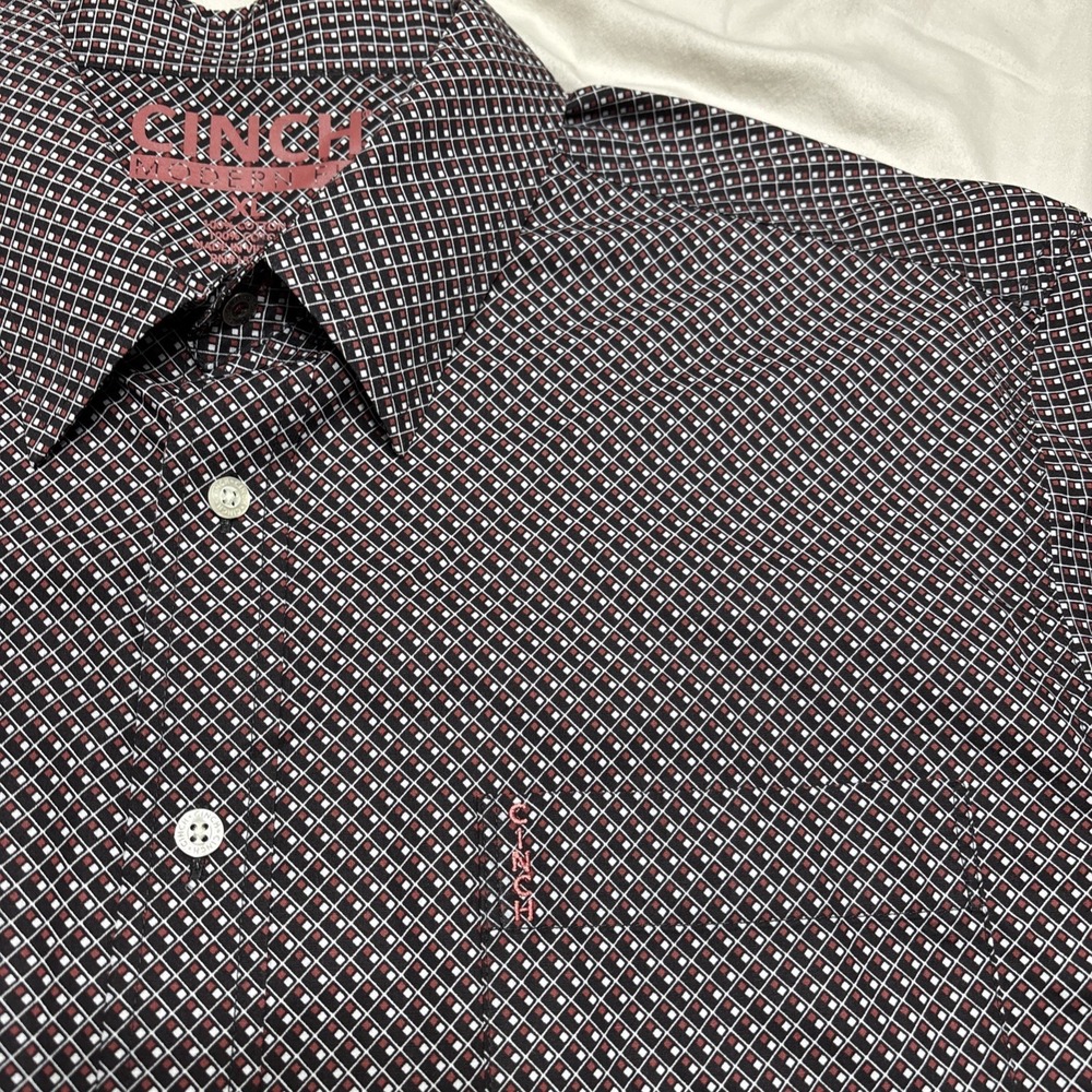 Cinch Men's Modern Fit Black Geometric Pattern Long Sleeve Shirt XL
